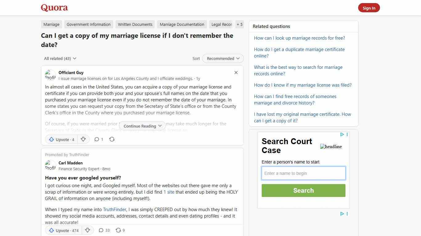 Can I get a copy of my marriage license if I don't remember the date? - Quora